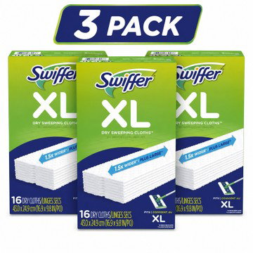 3-Pack Swiffer Sweeper X-Large Disposable Sweeping Cloths, White, 16-Count Boxes