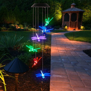Solar Powered Dragonfly Lights Wind Chimes Color Changing