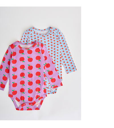 Long Sleeve Bamboo Onesie Two-Pack in Apple