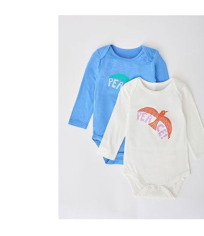 Long Sleeve Bamboo Onesie Two-Pack in Bird