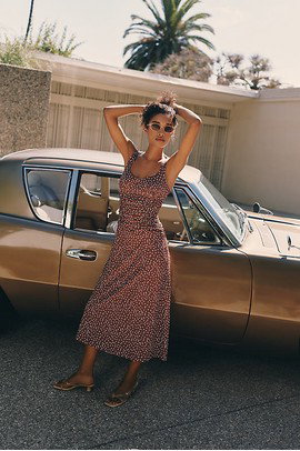 Maeve Square-Neck Ruched Knit Midi Dress