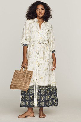 Maeve Mona Linen Blend Maxi Shirtdress