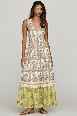 By Anthropologie Somerset Linen Blend Sleeveless Maxi Dress