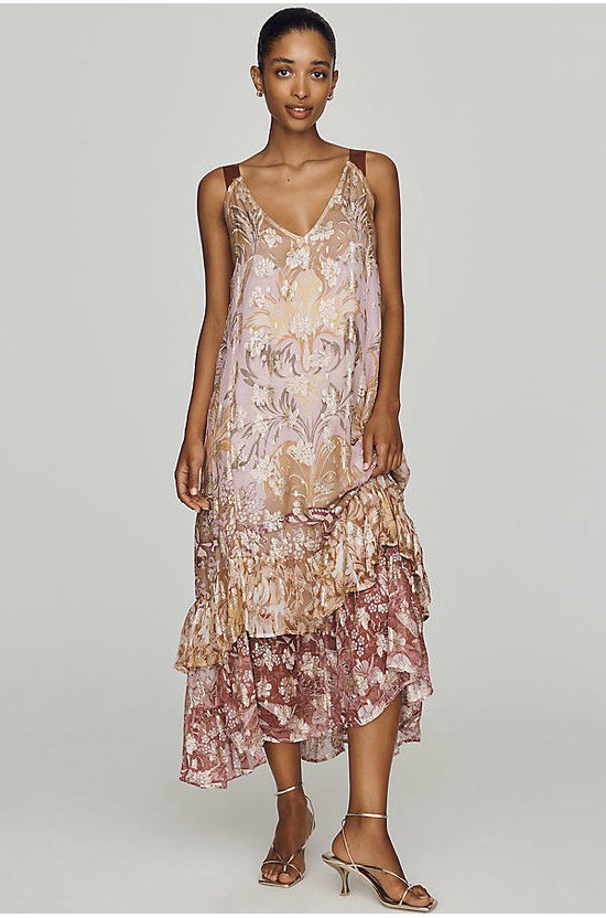 By Anthropologie Tie-Back Ruffle-Hem Midi Dress