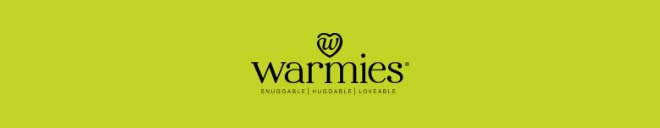 Warmies logo on green. Shop Warmies.