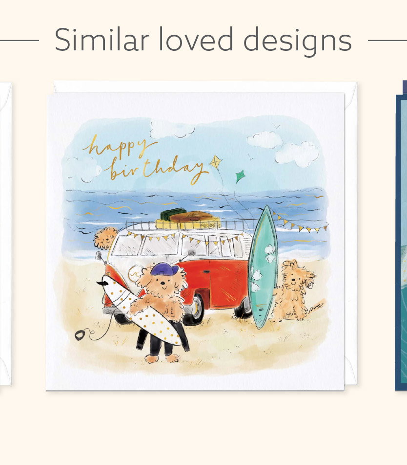 SCRUFFY IN THE SURF BIRTHDAY CARD
