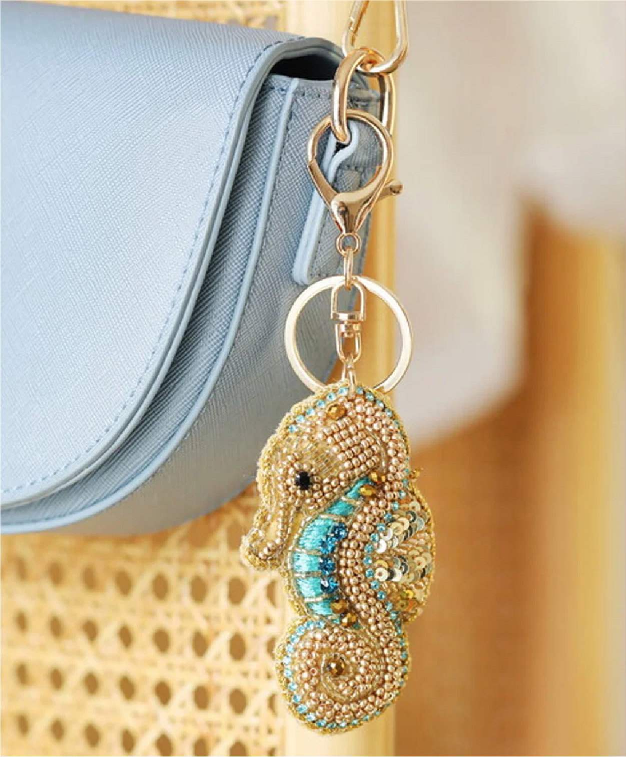 SEAHORSE BEADED KEYRING