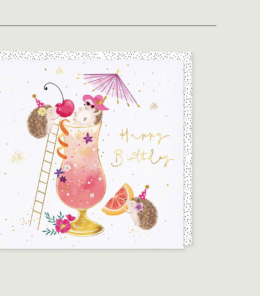 HEDGEHOG COCKTAIL PARTY BIRTHDAY CARD