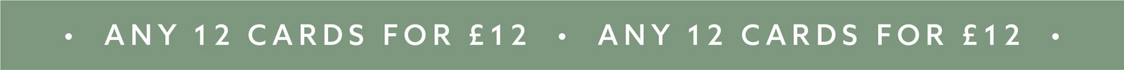 Scrolling banner displaying the offer: Any 12 cards for £12. Pick and mix across the Whistlefish greetings card collection.