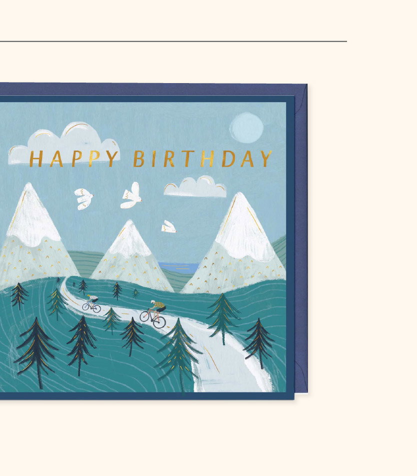 CYCLING IN THE MOUNTAINS BIRTHDAY CARD