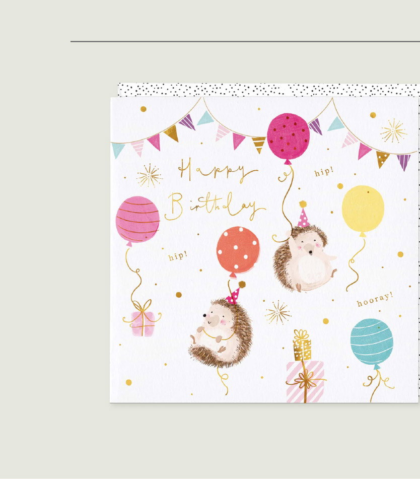 HEDGEHOG BALLOON PARTY BIRTHDAY CARD