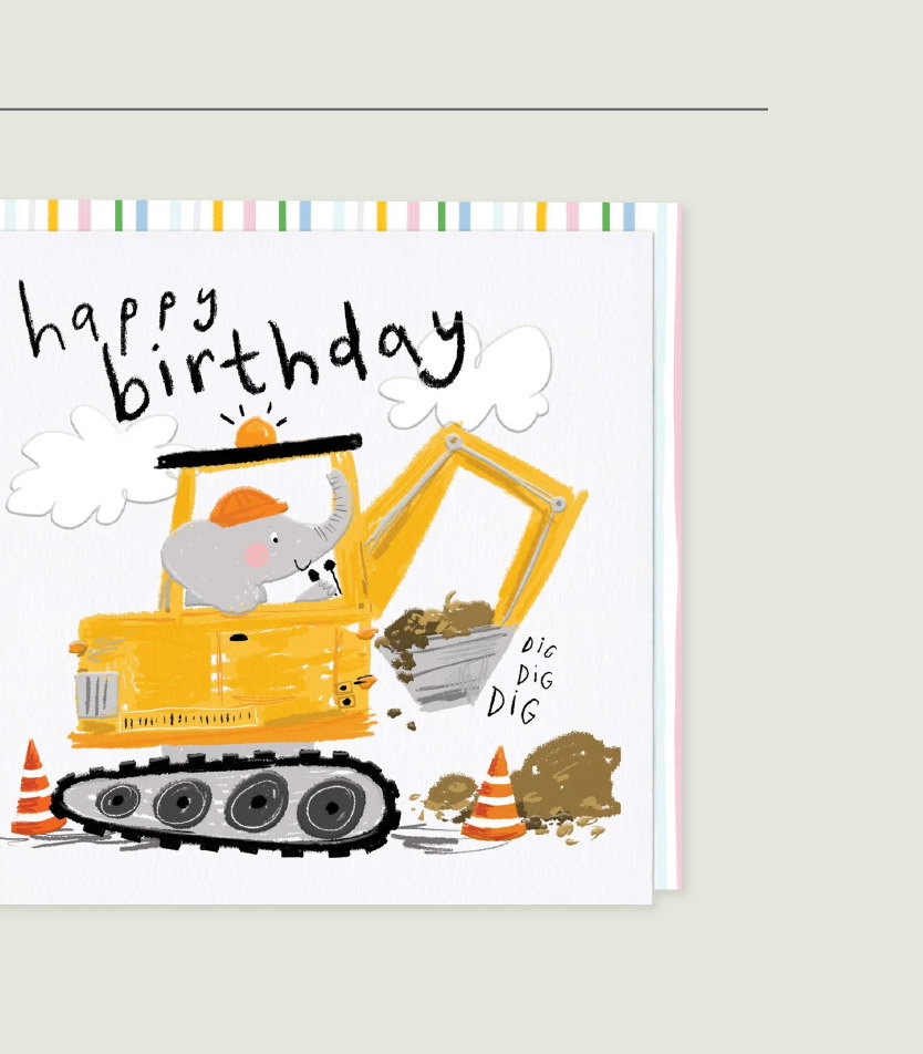 ELEPHANT DIGGER BIRTHDAY CARD