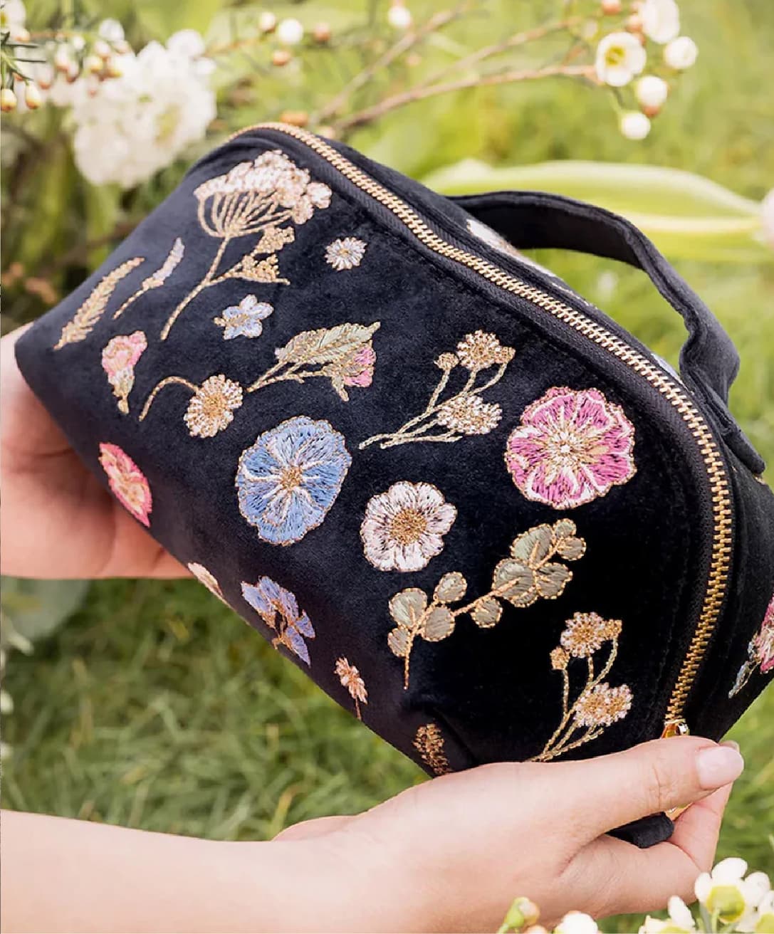 PRESSED FLOWERS CHAR OPEN FLAT MAKEUP BAG
