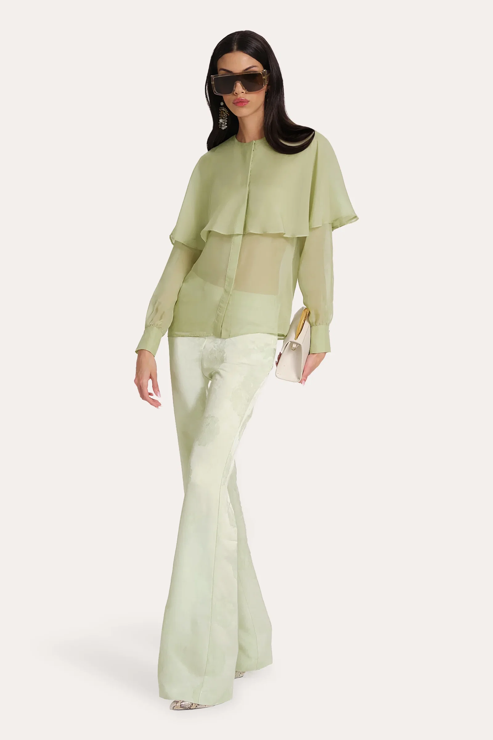 Image of Sage Silk Chiffon Cape Blouse