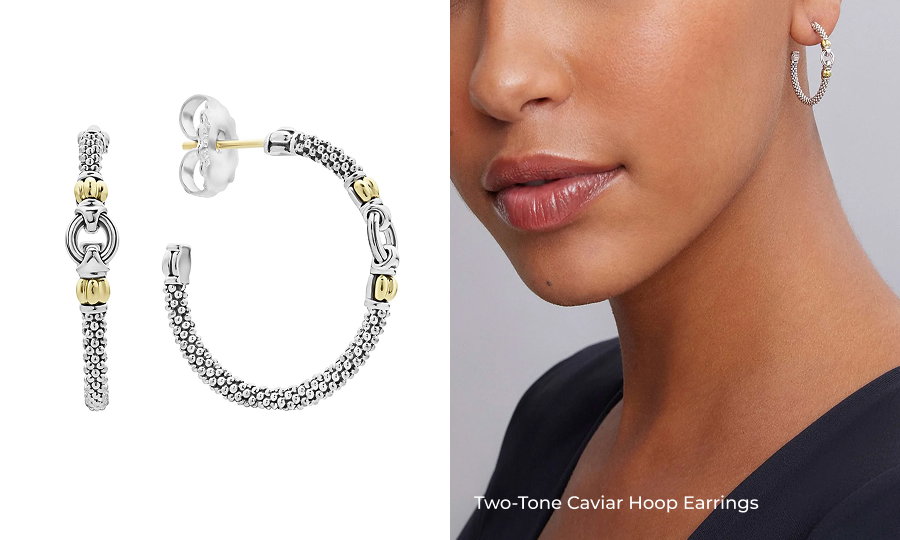 Two-Tone Caviar Hoop Earrings