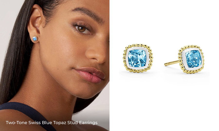 Two-Tone Swiss Blue Topaz Stud Earrings