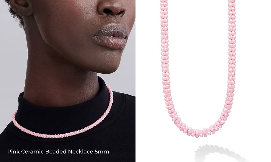 Pink Ceramic Beaded Necklace 5mm