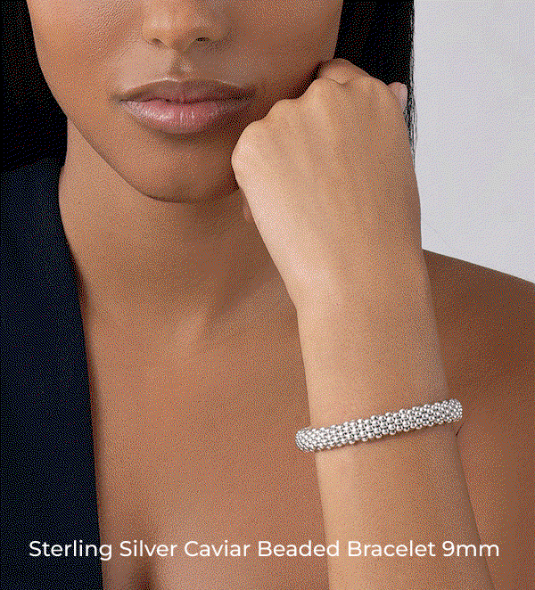 Sterling Silver Caviar Beaded Bracelet | 9mm