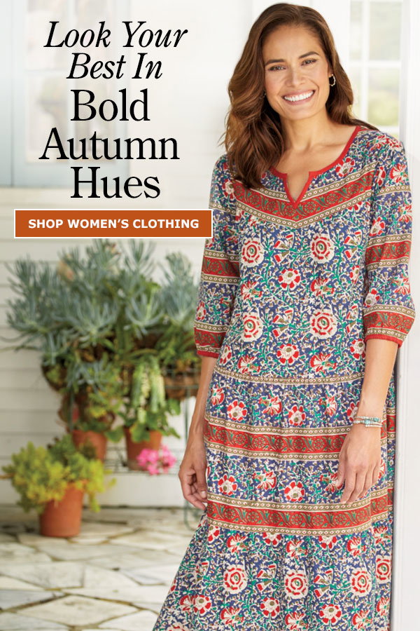 Look Your Best in Bold Autumn Hues. Shop Women's Clothing. Notch Neckline Muumuu With 3/4 Sleeves