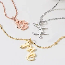 Sterling Silver Vertical Double Initial Pendant Necklace