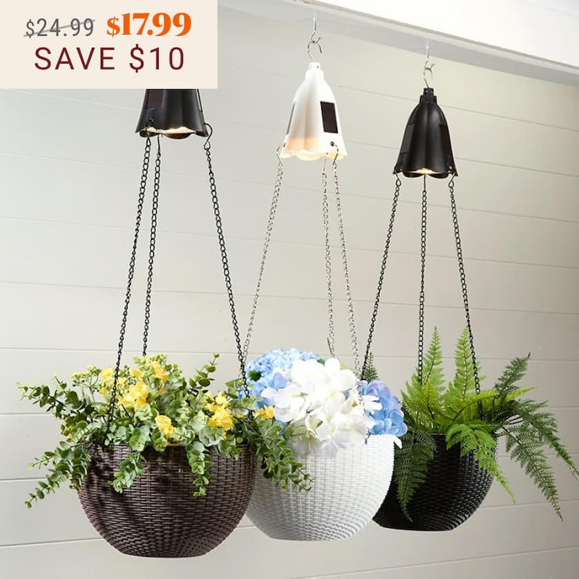 Solar Lighted Hanging Basket Planter