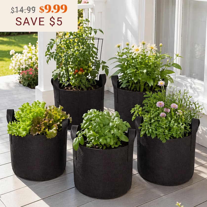 7 Gallon Grow Bags Set Of 5 With Built In Handles