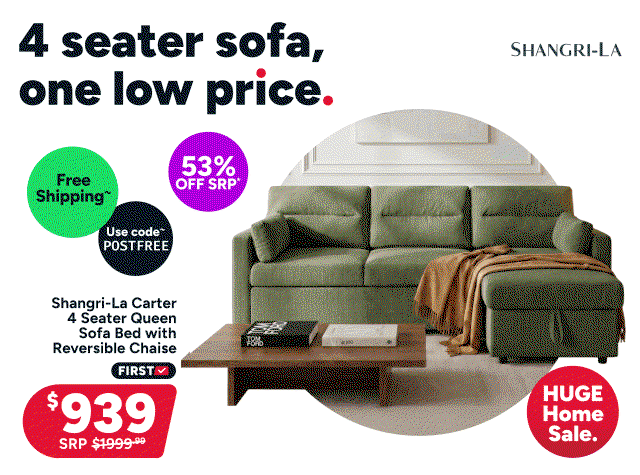 Shangri-La Carter 4 Seater Queen Sofa Bed with Reversible Chaise 