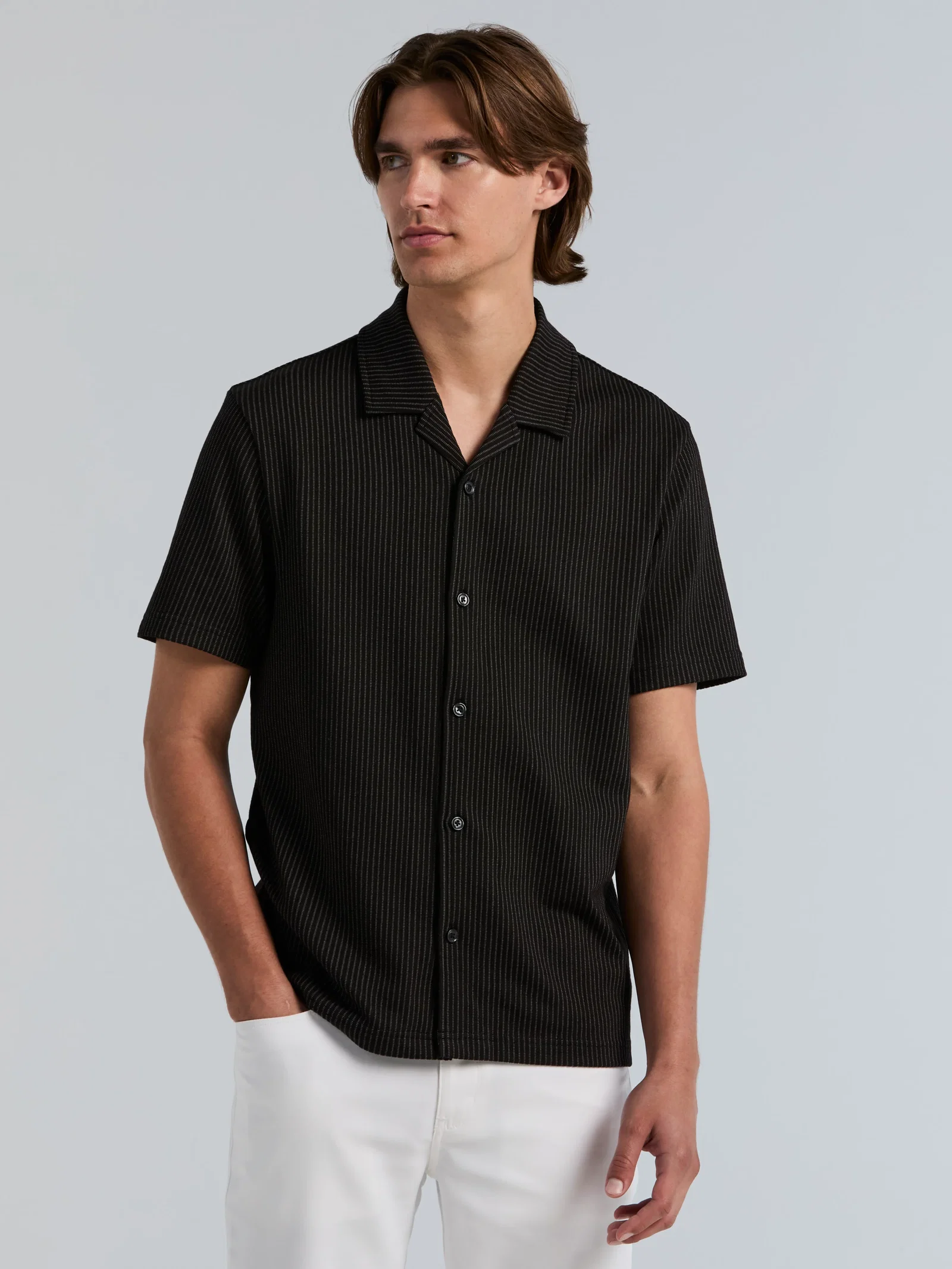 Bi-Color Seersucker Jacquard Camp Collar Shirt Bi-Color Seersucker Jacquard Camp Collar Shirt