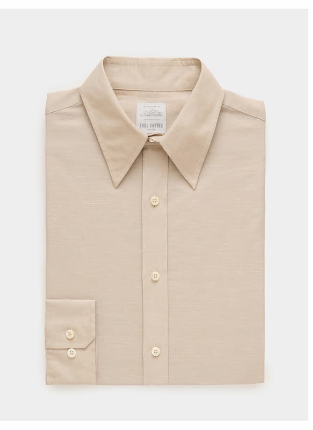 Italian Cotton-Linen Long Point Collar Dress Shirt