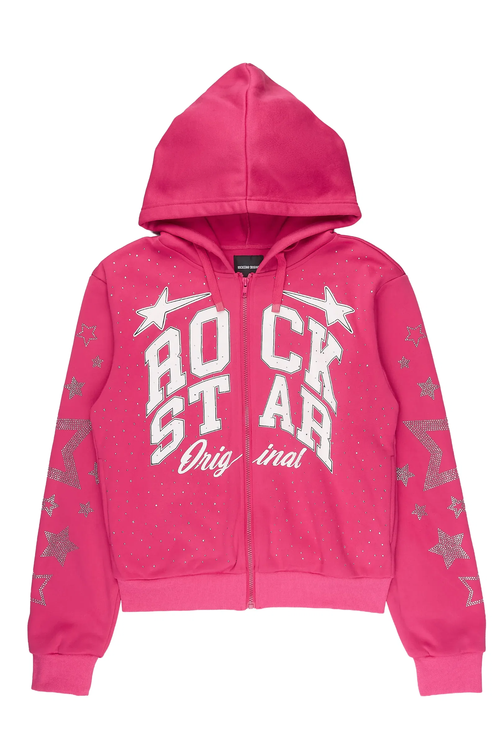 Image of Flaveya Pink Rhinestone Zip Up Hoodie