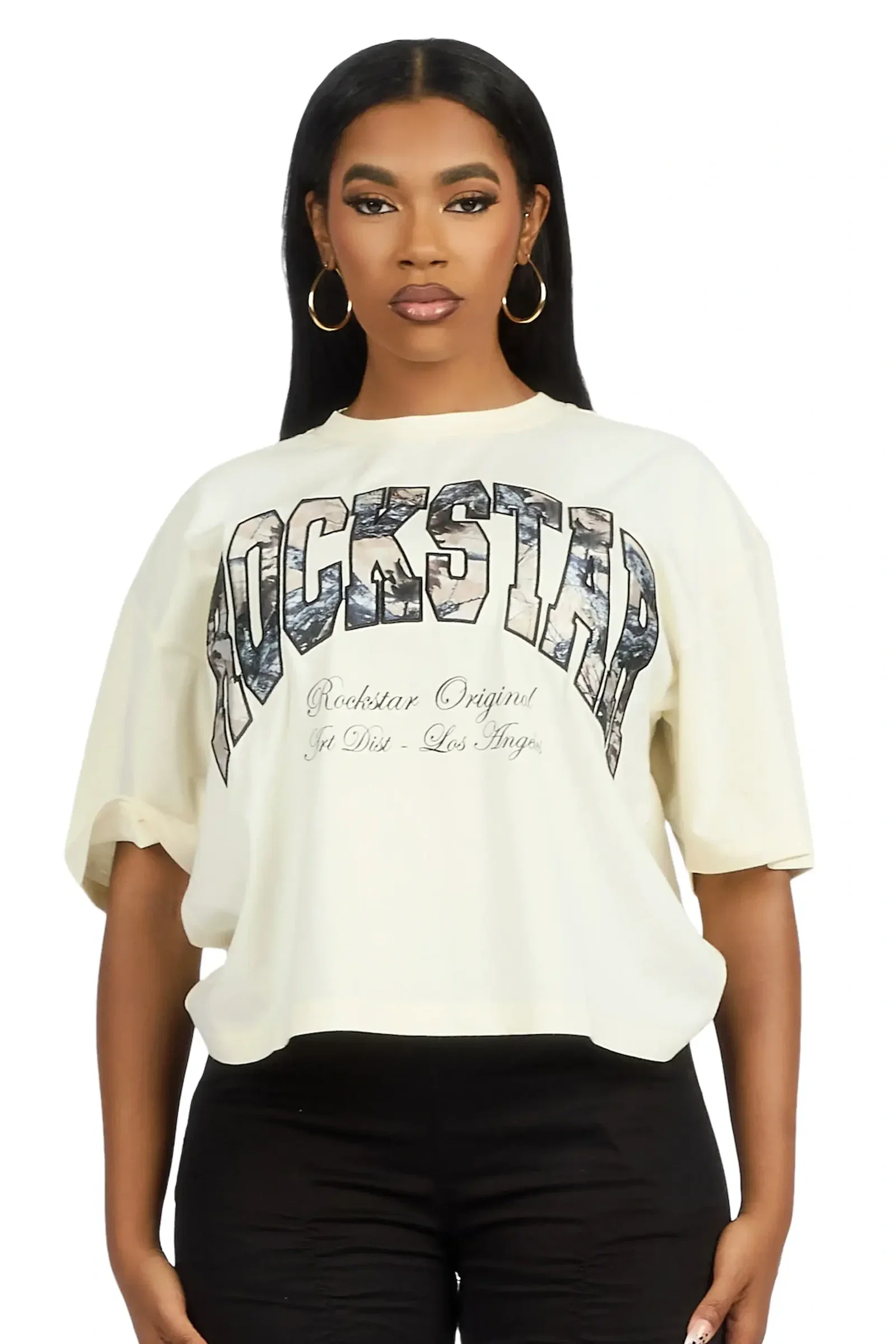 Image of Leyna Beige Boxy Crop Tee Shirt