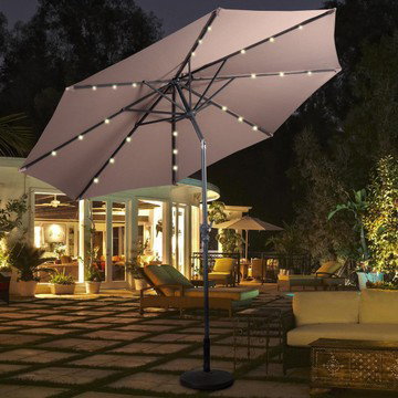 10ft Patio Solar LED Steel Tilt Umbrella W/ Crank