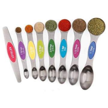 Set of 8 Stainless Steel Magnetic Measuring Spoons Set, Dual Sided