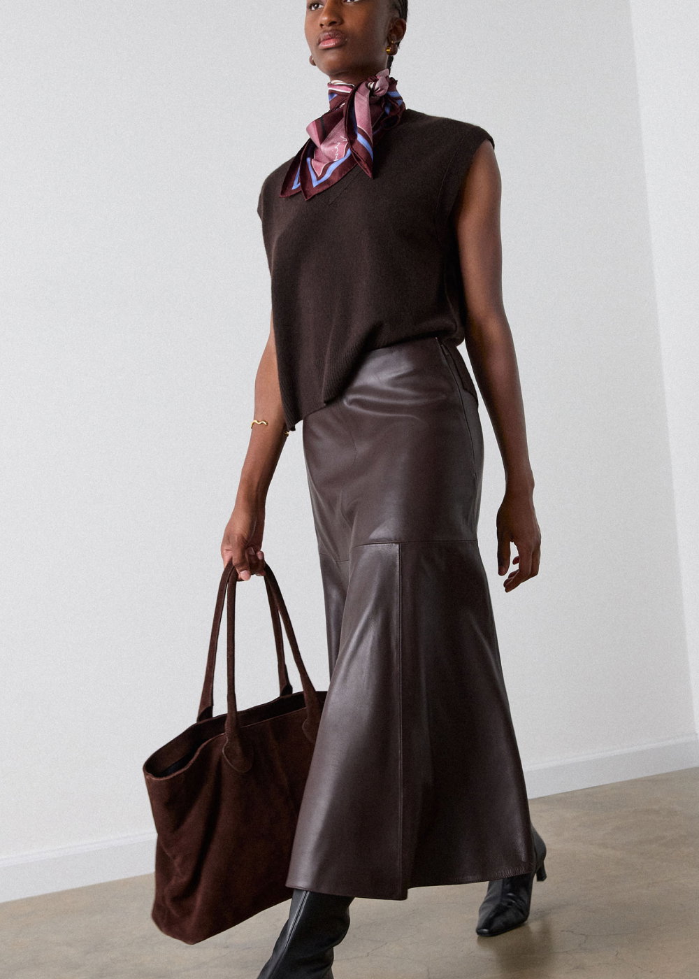Brown Full Hem Leather Circle Skirt