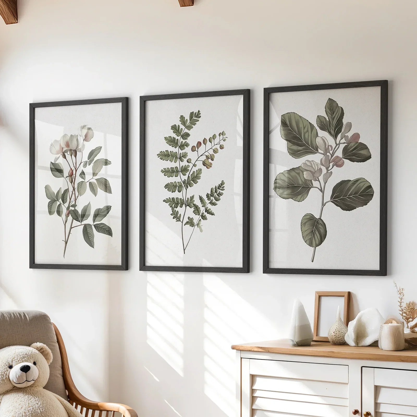 Image of Three Minimalist Lithographic Plants Botanical Art Prints