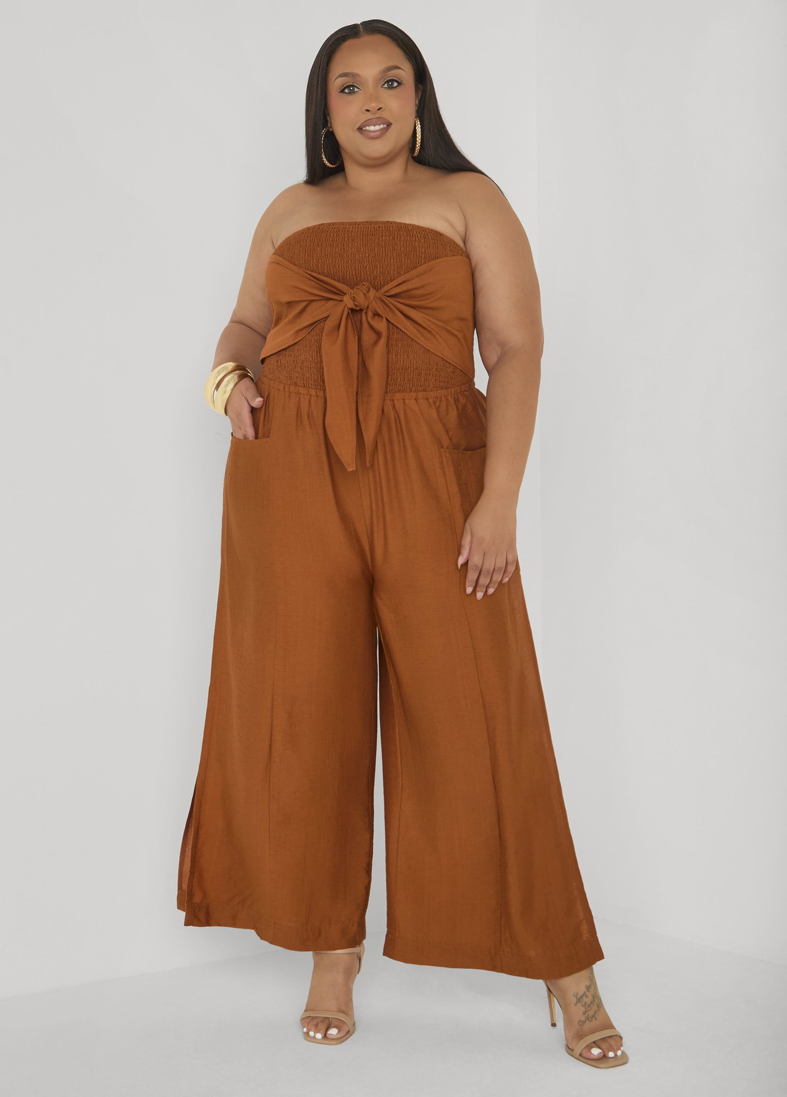 Strapless Tie Front Jumpsuit