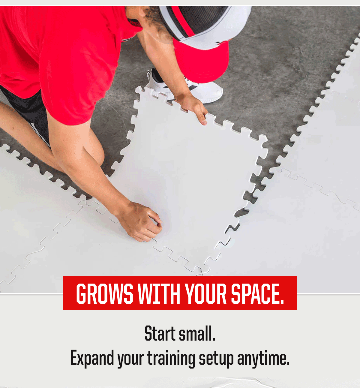Header: Grows With Your Space. Body: Start small. Expand your training setup anytime.