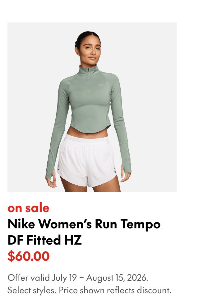 Nike Women's Run Tempo DF Fitted HZ
sale
July 19 - August 15, 2026
60.00
Select styles.
