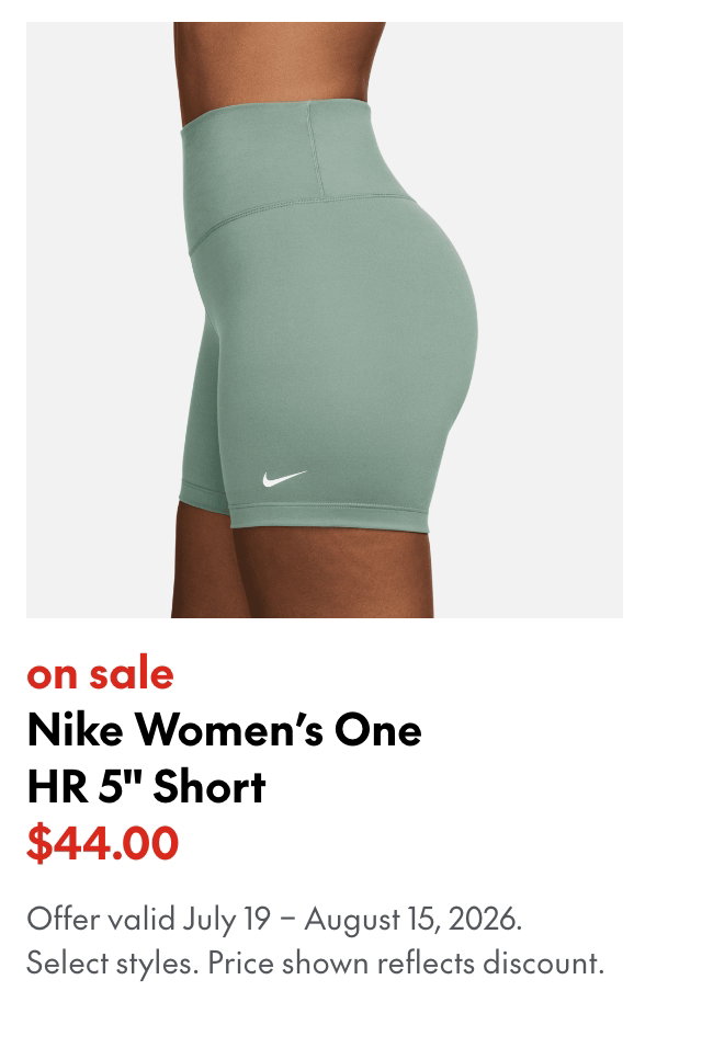 Nike Women's One HR 5 Short
sale
July 19 - August 15, 2026
44.00
Select styles.