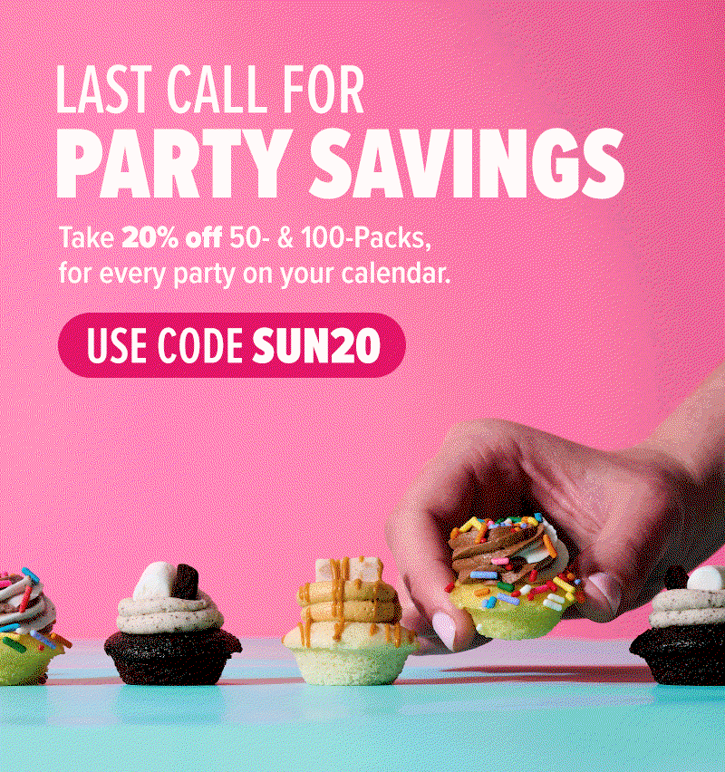 Last call for party savings! Take 20% off 50- & 100-Packs, for every party on your calendar. Use code SUN20.