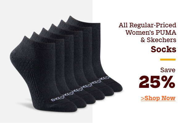 All Regular-Priced Women's Puma + Skechers Socks Save 25%