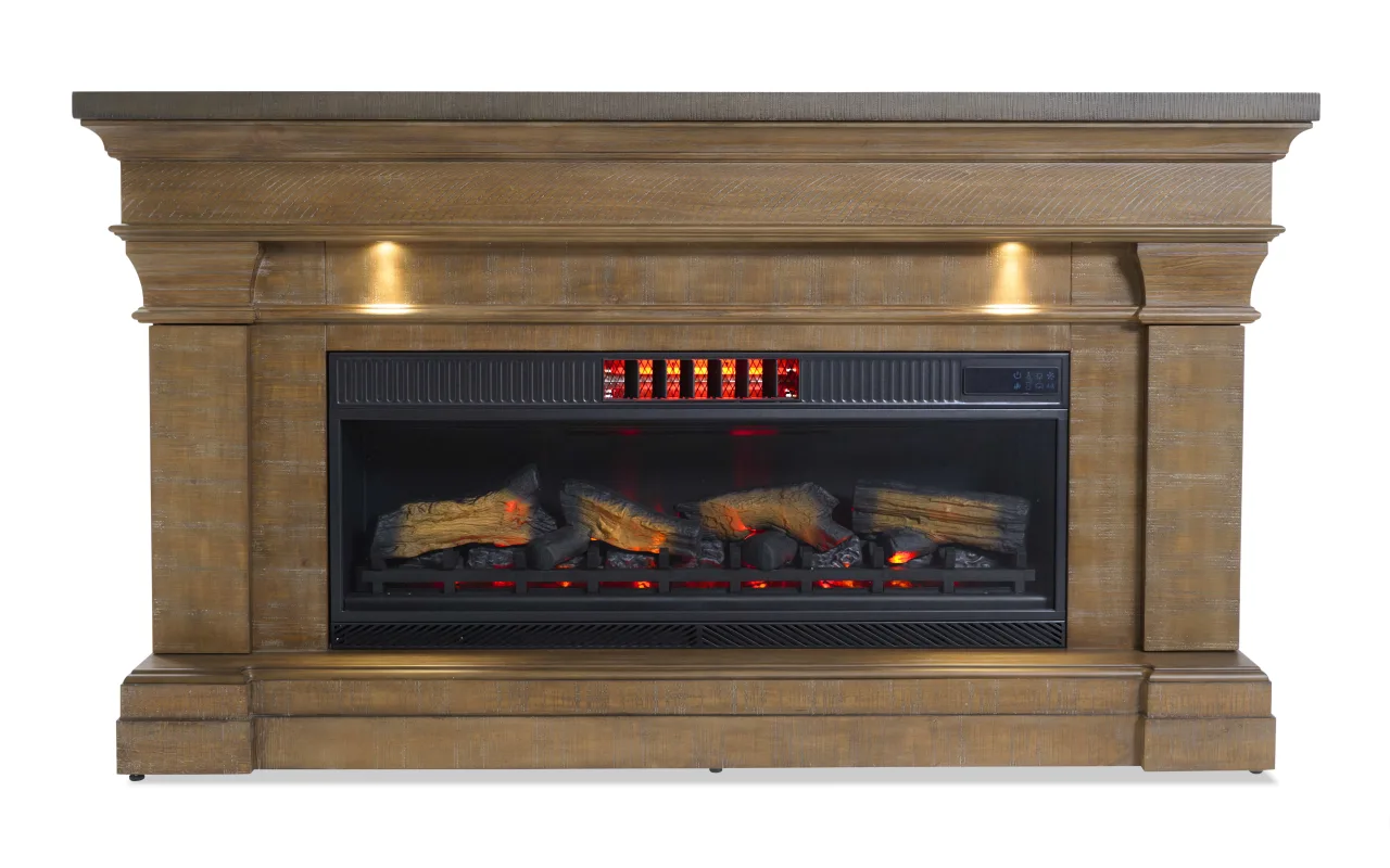 Beaumont 67.8'' Brown & Gray Fully Assembled Electric Fireplace & TV Stand
