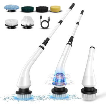Cordless Power Scrubber with 6 Heads, Long Handle & Dual Speeds