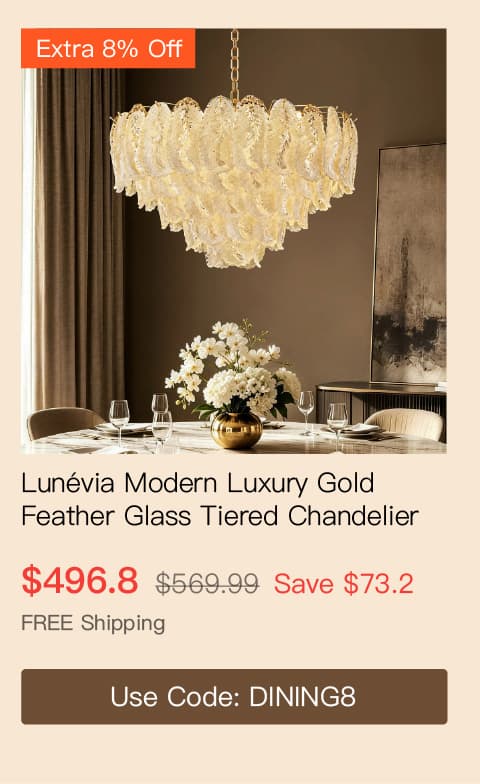 Lunévia Modern Luxury Gold Feather Glass Tiered Chandelier