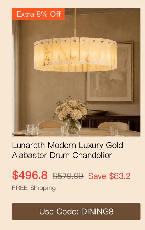 Lunareth Modern Luxury Gold Alabaster Drum Chandelier