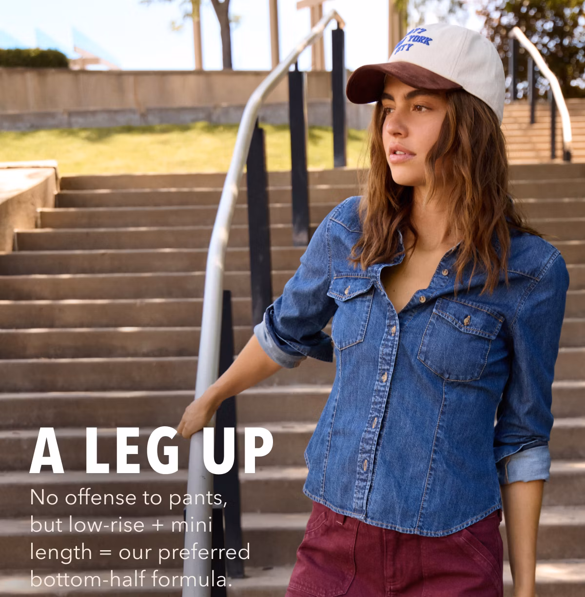 A Leg Up | No offense to pants, but low-rise + mini length = our preferred bottom-half formula.