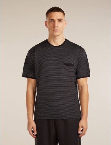 Unisex Merino 150 Short Sleeve Tee Stripe - Black/Dawn / L