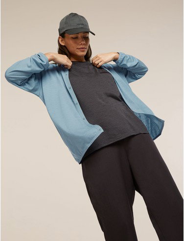 Unisex Merino 150 Round Neck Cardigan - Flint Blue / L