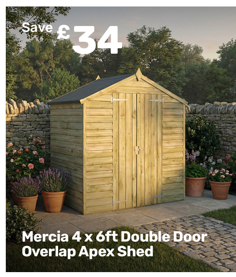 Mercia 4 x 6ft Double Door Overlap Apex Shed. Save £34