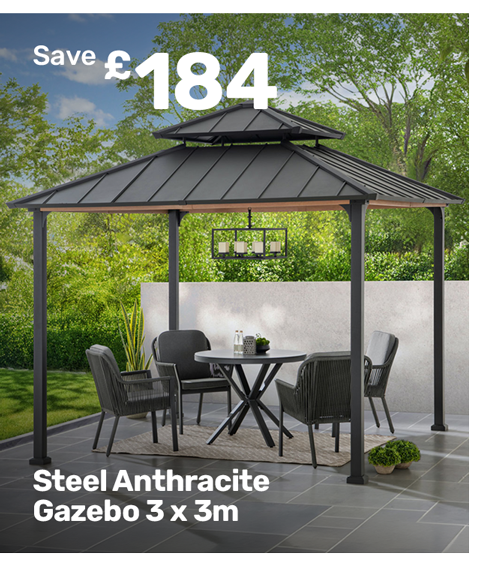  Steel Anthracite Gazebo 3 x 3m. Save £184